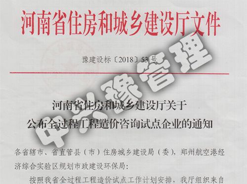 2018河南省住房和城鄉(xiāng)建設(shè)廳關(guān)于公布全過程工程造價(jià)咨詢?cè)圏c(diǎn)企業(yè)文件
